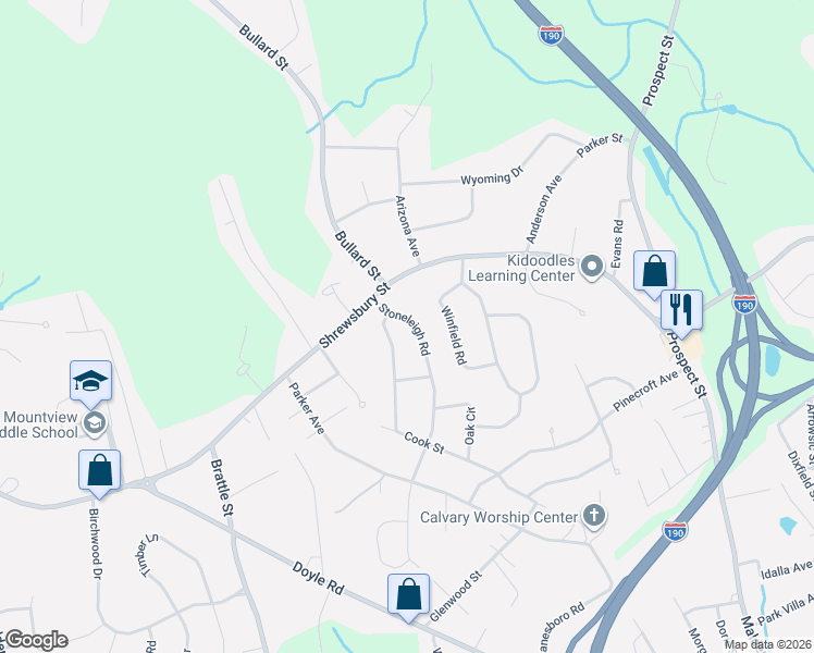 map of restaurants, bars, coffee shops, grocery stores, and more near 114 Stoneleigh Road in Holden