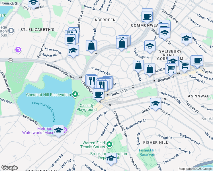 map of restaurants, bars, coffee shops, grocery stores, and more near 31 Orkney Road in Boston
