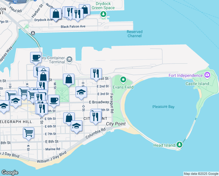 map of restaurants, bars, coffee shops, grocery stores, and more near in Boston