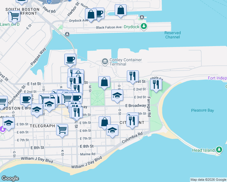 map of restaurants, bars, coffee shops, grocery stores, and more near 29 O Street in Boston