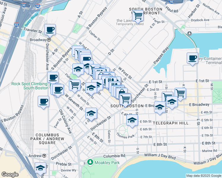 map of restaurants, bars, coffee shops, grocery stores, and more near in Boston