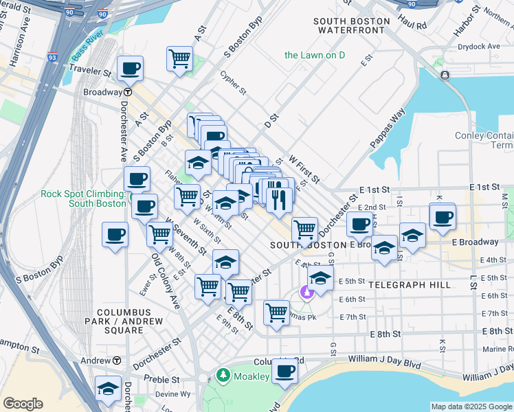 map of restaurants, bars, coffee shops, grocery stores, and more near in Boston