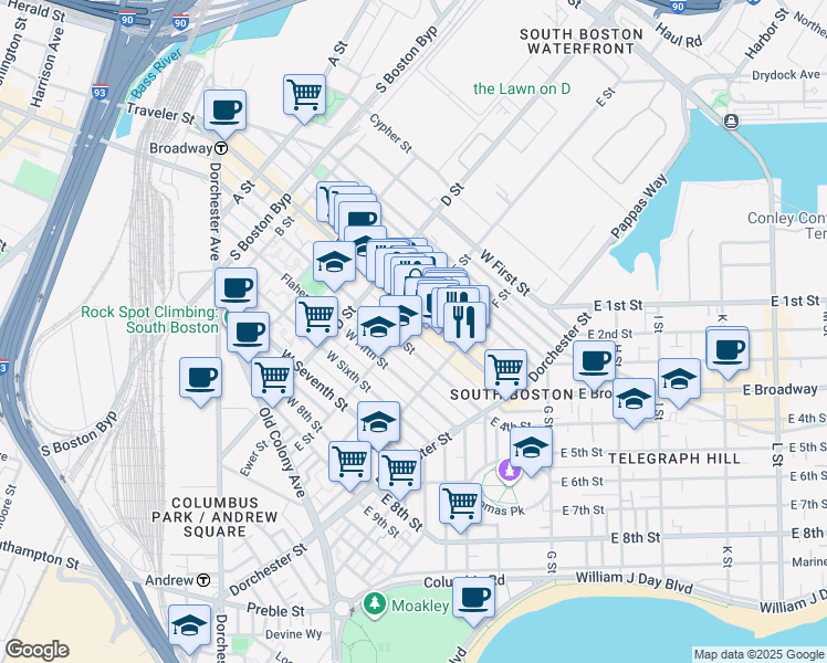 map of restaurants, bars, coffee shops, grocery stores, and more near in Boston