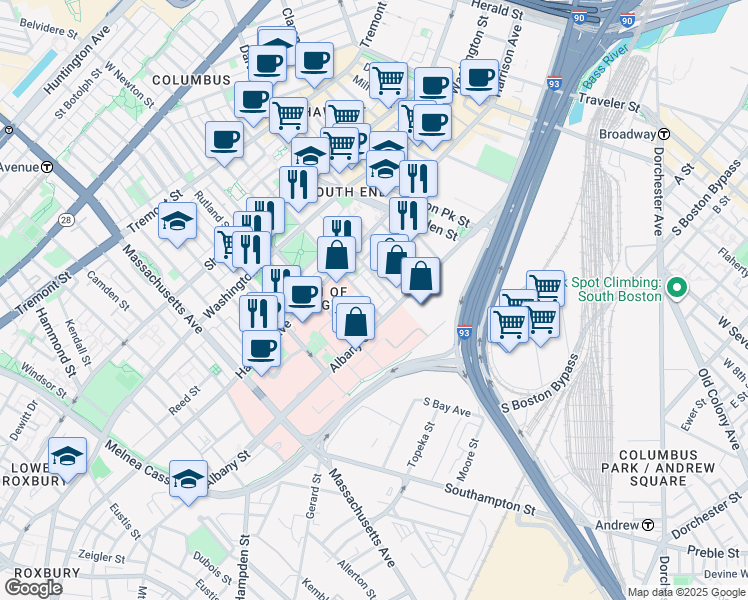 map of restaurants, bars, coffee shops, grocery stores, and more near in Boston