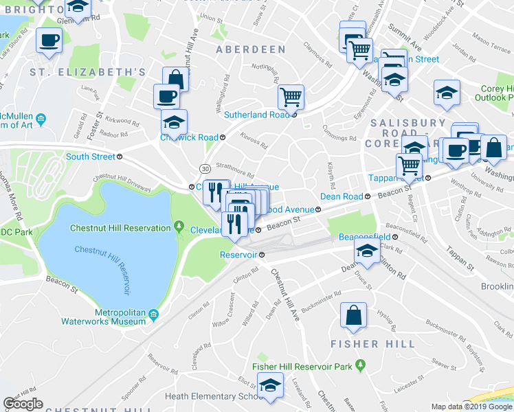 map of restaurants, bars, coffee shops, grocery stores, and more near 104 Englewood Avenue in Boston