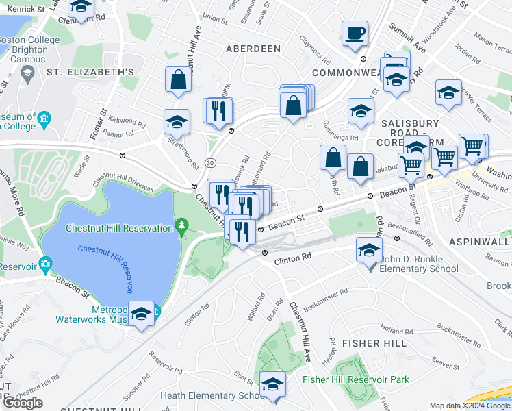 map of restaurants, bars, coffee shops, grocery stores, and more near 104 Englewood Avenue in Boston
