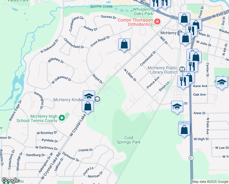 map of restaurants, bars, coffee shops, grocery stores, and more near 4605 West Crystal Lake Road in McHenry