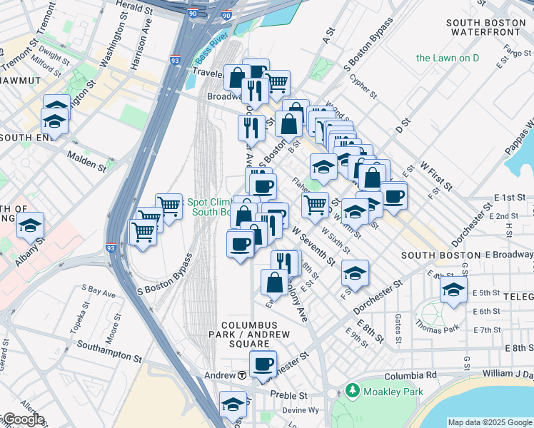 map of restaurants, bars, coffee shops, grocery stores, and more near in Boston