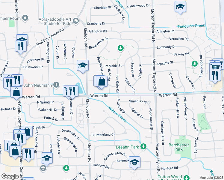 map of restaurants, bars, coffee shops, grocery stores, and more near 7249 Irongate Road in Canton