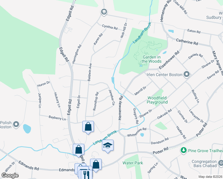 map of restaurants, bars, coffee shops, grocery stores, and more near 39 Janebar Circle in Framingham