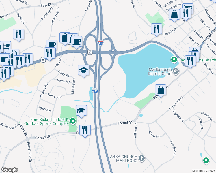 map of restaurants, bars, coffee shops, grocery stores, and more near 130 Lizotte Drive in Marlborough