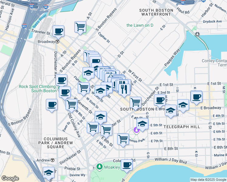 map of restaurants, bars, coffee shops, grocery stores, and more near in Boston