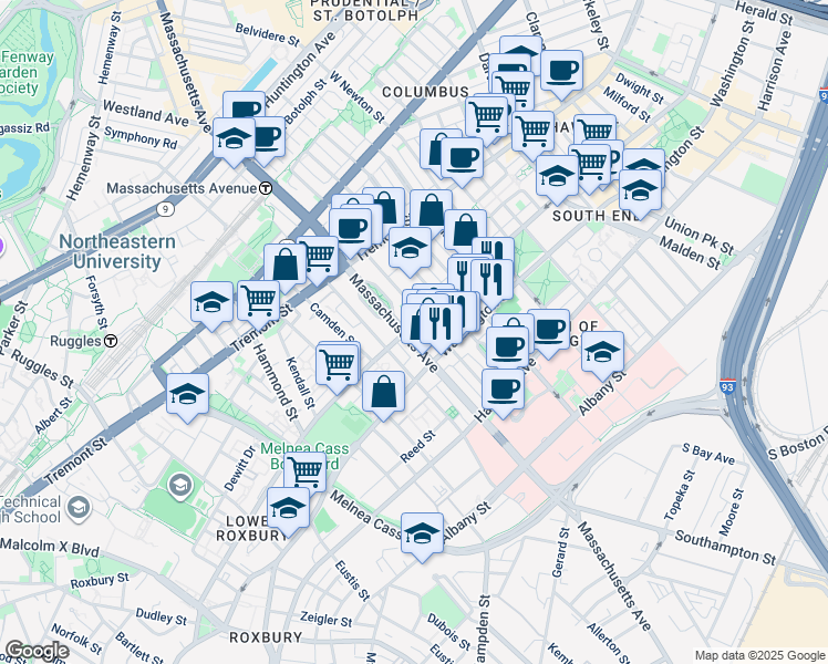 map of restaurants, bars, coffee shops, grocery stores, and more near 620 Massachusetts Avenue in Boston