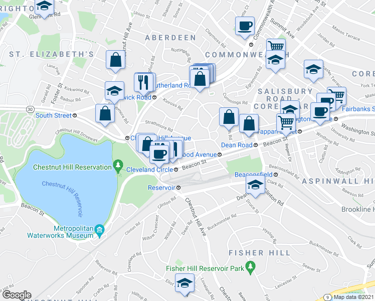 map of restaurants, bars, coffee shops, grocery stores, and more near 12 Orkney Road in Boston