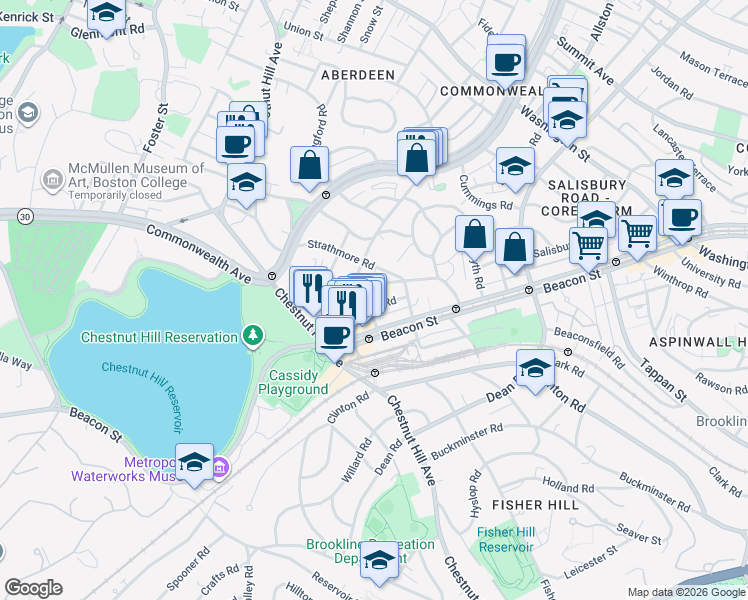 map of restaurants, bars, coffee shops, grocery stores, and more near 104 Englewood Avenue in Boston
