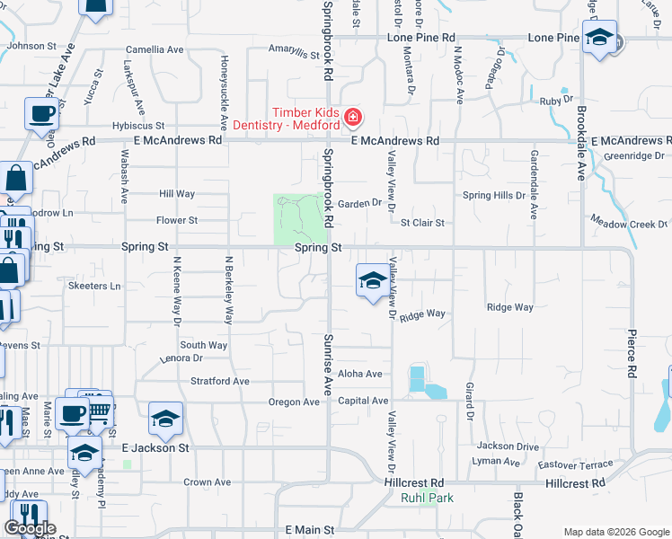 map of restaurants, bars, coffee shops, grocery stores, and more near 896 Sunrise Avenue in Medford