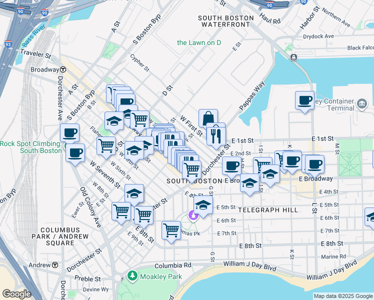 map of restaurants, bars, coffee shops, grocery stores, and more near 263 Bolton Street in Boston
