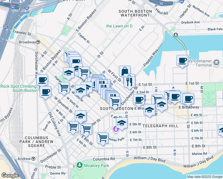 map of restaurants, bars, coffee shops, grocery stores, and more near 263 Bolton Street in Boston
