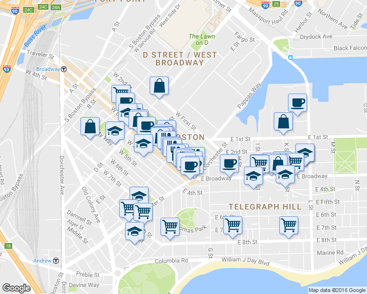 map of restaurants, bars, coffee shops, grocery stores, and more near 263 Bolton Street in Boston