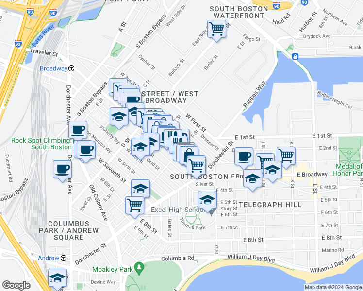 map of restaurants, bars, coffee shops, grocery stores, and more near in Boston