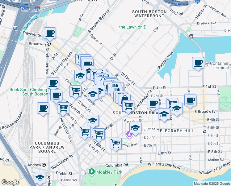 map of restaurants, bars, coffee shops, grocery stores, and more near in Boston