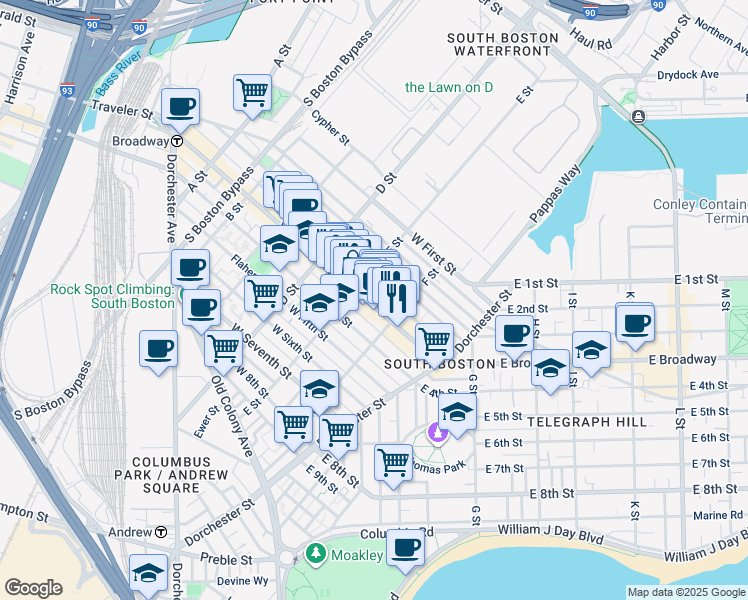 map of restaurants, bars, coffee shops, grocery stores, and more near in Boston
