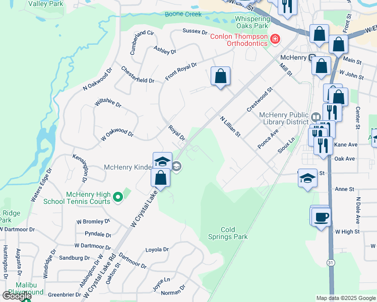 map of restaurants, bars, coffee shops, grocery stores, and more near 4609 West Crystal Lake Road in McHenry