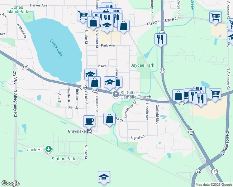 map of restaurants, bars, coffee shops, grocery stores, and more near 298 E Belvidere Rd in Grayslake