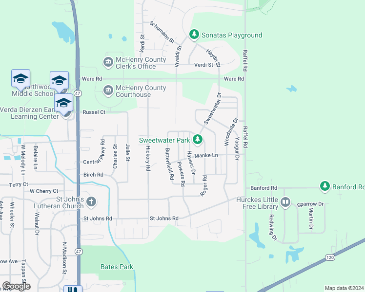 map of restaurants, bars, coffee shops, grocery stores, and more near 1822 Powers Road in Woodstock