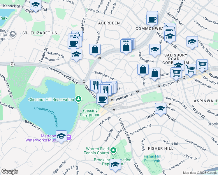 map of restaurants, bars, coffee shops, grocery stores, and more near 104 Englewood Avenue in Boston