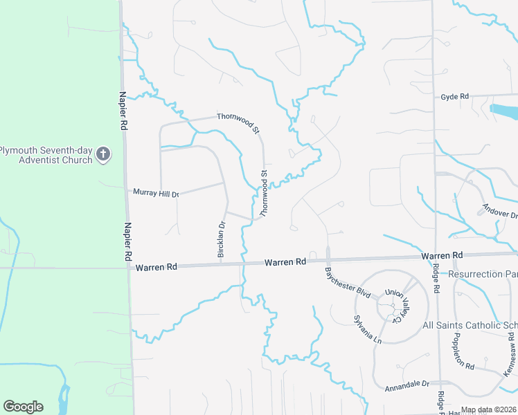 map of restaurants, bars, coffee shops, grocery stores, and more near 7537 Thornwood Street in Canton