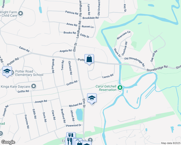 map of restaurants, bars, coffee shops, grocery stores, and more near 10 Upton Road in Framingham