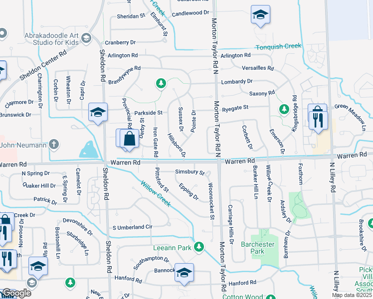 map of restaurants, bars, coffee shops, grocery stores, and more near 7244 Hillsboro Drive in Canton
