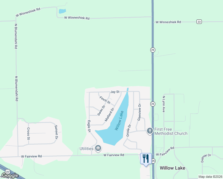 map of restaurants, bars, coffee shops, grocery stores, and more near 1326 Jay Street in Freeport