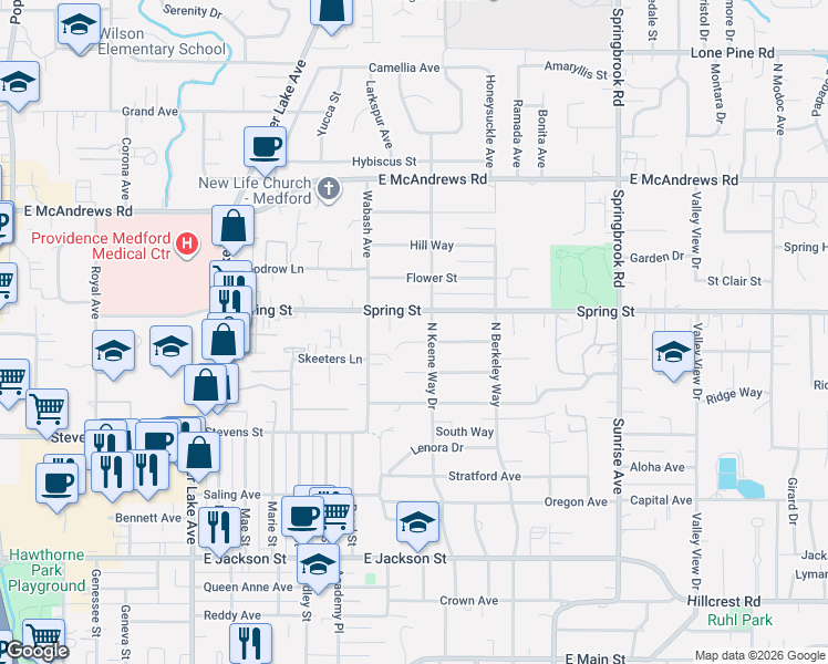 map of restaurants, bars, coffee shops, grocery stores, and more near 1361 Lawnridge Street in Medford
