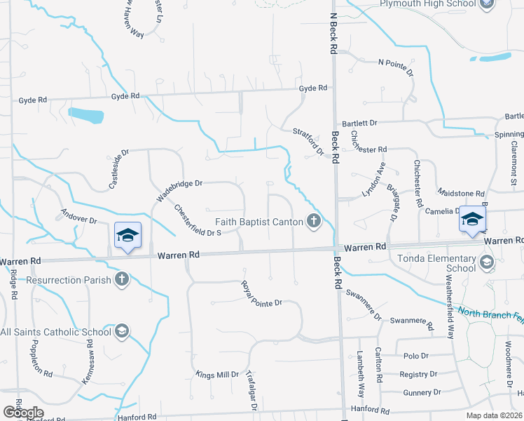 map of restaurants, bars, coffee shops, grocery stores, and more near 7365 Oakmont Drive in Wayne County
