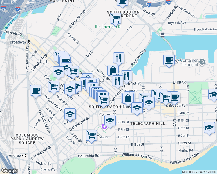 map of restaurants, bars, coffee shops, grocery stores, and more near 103 Dresser Street in Boston