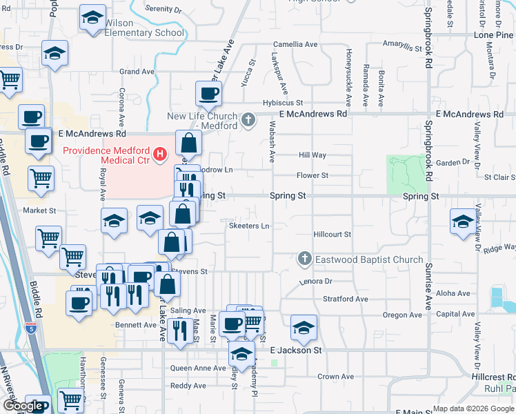 map of restaurants, bars, coffee shops, grocery stores, and more near 905 Wabash Avenue in Medford