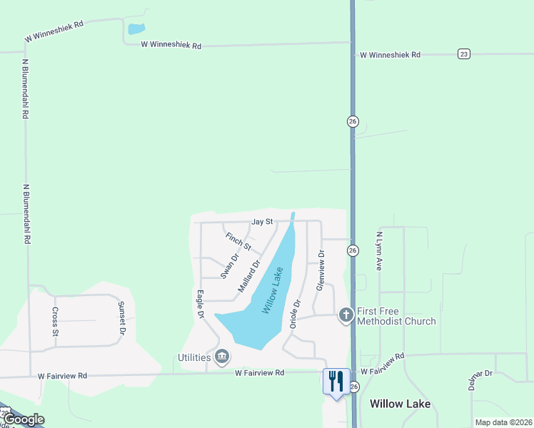 map of restaurants, bars, coffee shops, grocery stores, and more near 1326 Jay Street in Freeport