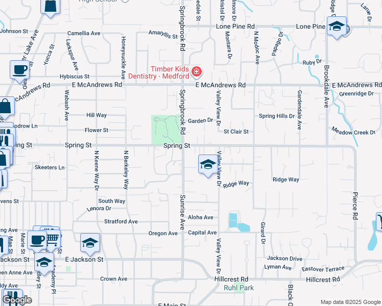 map of restaurants, bars, coffee shops, grocery stores, and more near 977 Garden Springs Circle in Medford