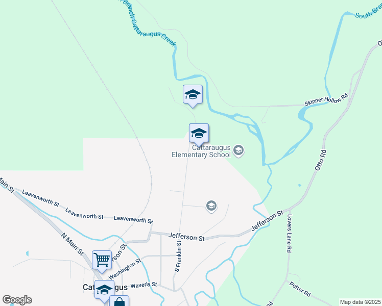 map of restaurants, bars, coffee shops, grocery stores, and more near 73 North Franklin Street in Cattaraugus