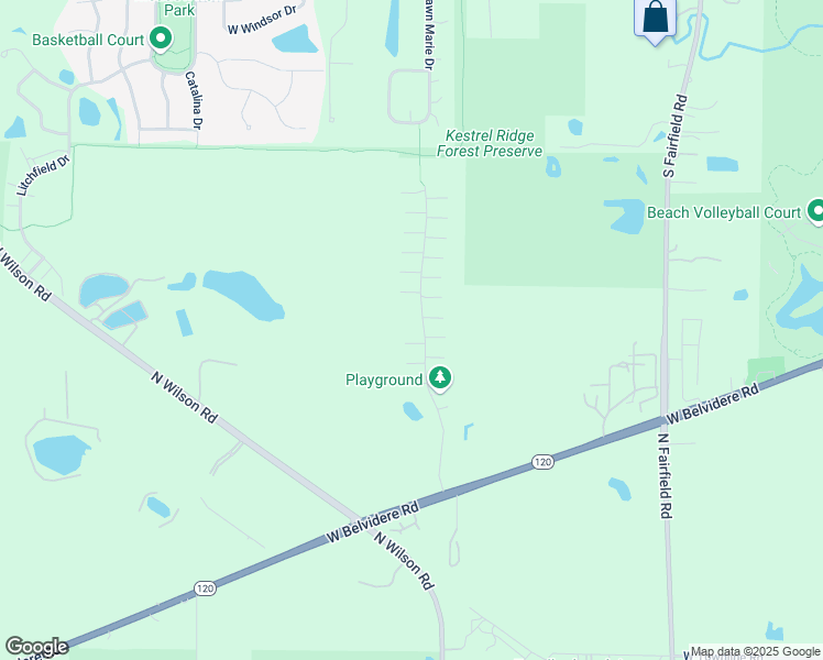 map of restaurants, bars, coffee shops, grocery stores, and more near 672 South Jade Lane in Round Lake