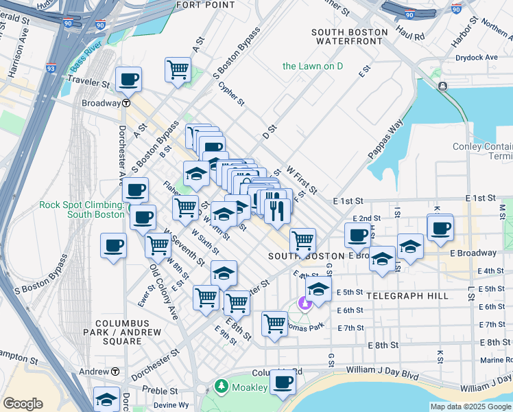 map of restaurants, bars, coffee shops, grocery stores, and more near in Boston
