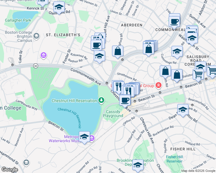 map of restaurants, bars, coffee shops, grocery stores, and more near in Boston