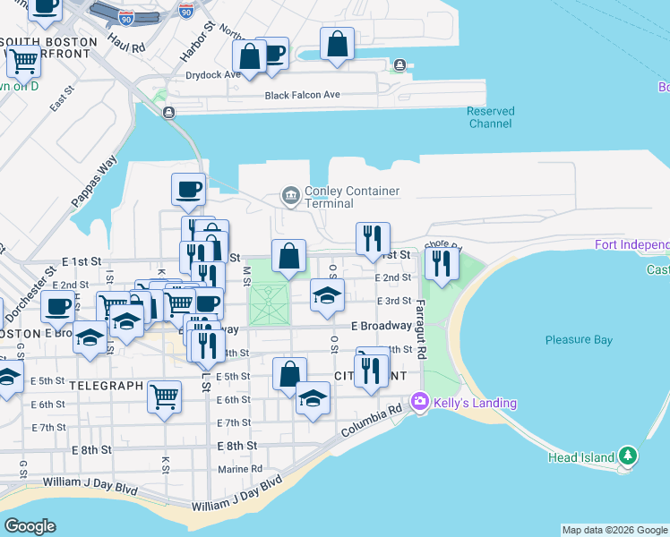map of restaurants, bars, coffee shops, grocery stores, and more near 27 O Street in Boston