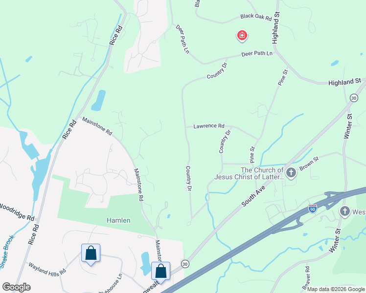 map of restaurants, bars, coffee shops, grocery stores, and more near 172 Country Drive in Weston