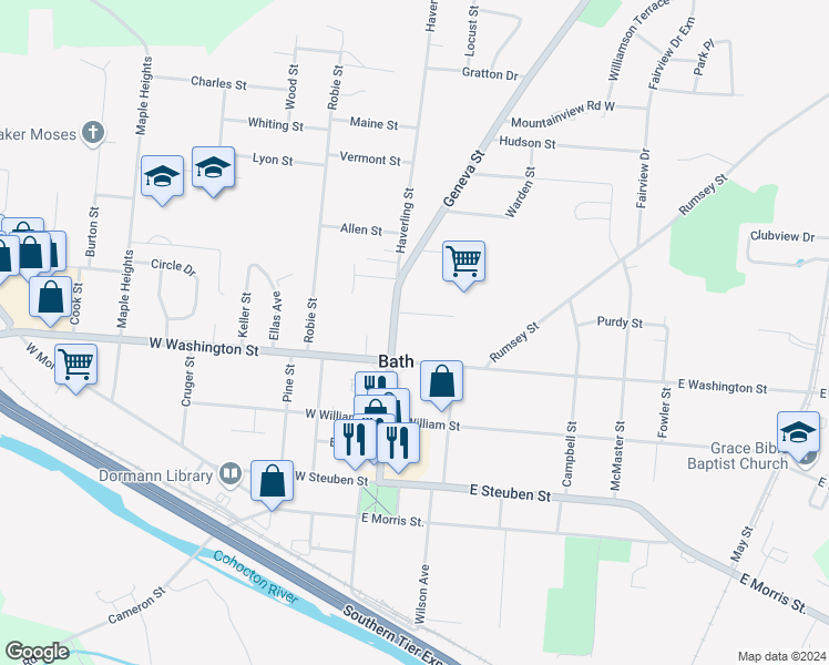 map of restaurants, bars, coffee shops, grocery stores, and more near 208 Liberty Street in Bath