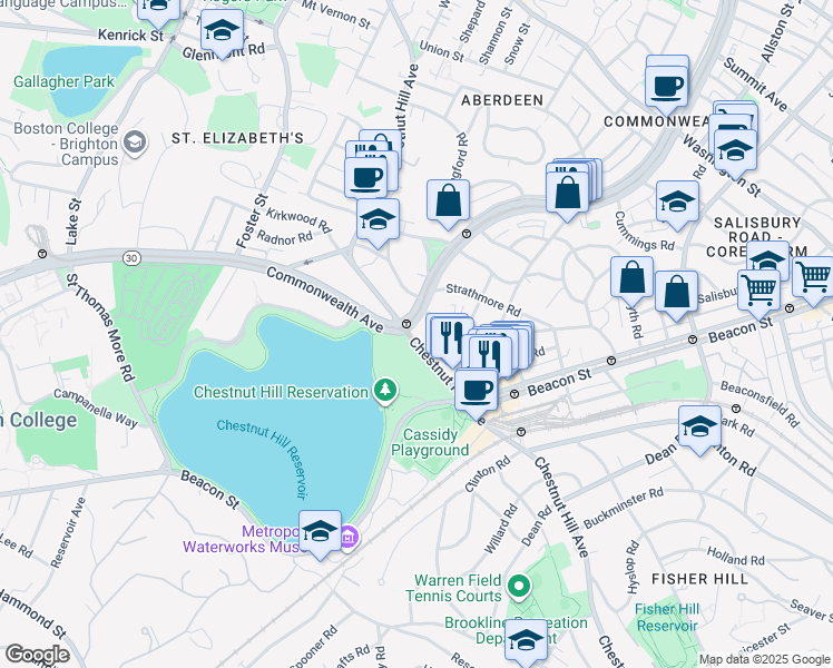 map of restaurants, bars, coffee shops, grocery stores, and more near in Boston