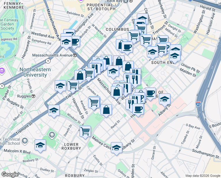 map of restaurants, bars, coffee shops, grocery stores, and more near 620 Massachusetts Avenue in Boston