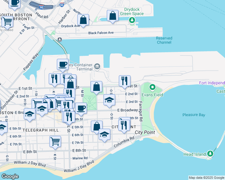 map of restaurants, bars, coffee shops, grocery stores, and more near 27 O Street in Boston
